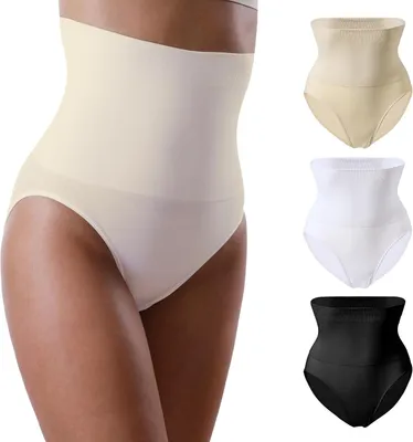 Productafbeelding van Figuurvormende slip voor dames, set van 3, naadloos, zwart, wit en huidkleur
