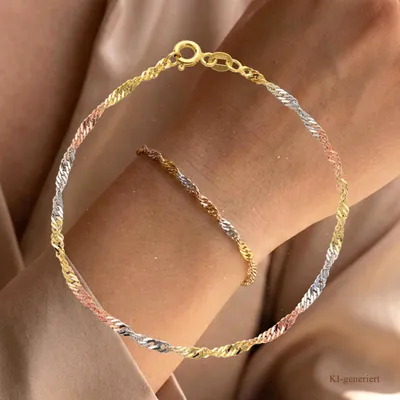 Produktbild von Armkette Singapur echt Gold 333 (8 kt) in tricolor 2,4 mm breit