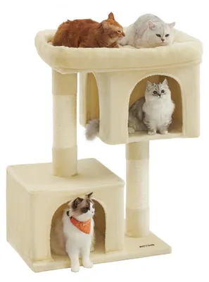 Immagine prodotto di Albero per gatti Feandrea, altezza 101 cm, adatto a gatti fino a 20 kg, con 2 rifugi
