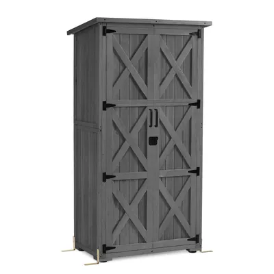 Produktbild von M MCombo Gartenschrank Gartenhaus Holz Wetterfest, 90×55×169cm, 0878EY (Grau)