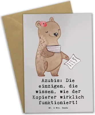 Produktbild von Mr. & Mrs. Panda Grußkarte Auszubildende Kopierer - Grau Pastell - Geschenk, witzig, humorvoll, weihnachtskarten, Berufsausbildungsphase, genesungskarte, kommunionskarte
