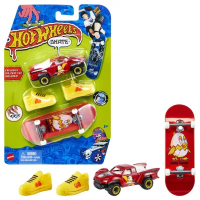 Produktbild von Hot Wheels Skate Sammlerset, 1 Fingerboard, 1 Paar Skateboard-Schuhe und 1 Auto, Griffbrett-Set, 5 Jahr(e)