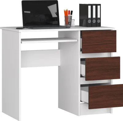 Produktbild von BDW, Computertisch mit 3 Schubladen, Tastaturauszug, 90x77x50 cm, Weiß / Venga (Rechts)