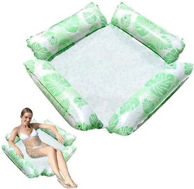 Imagen del producto de Unyqoos® Colchoneta inflable y flotador 4 en 1: Colchoneta inflable para agua de PVC con reposacabezas, antideslizante, ligera y compacta, de 120 x 110 cm, ideal para la playa y la piscina