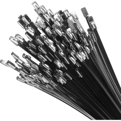 Zdjęcie produktu dla Opaski kablowe ze stali nierdzewnej, czarne, 450 mm x 4,6 mm, stal 304, 100 sztuk
