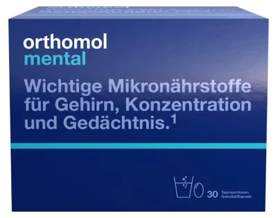 Produktbild von Orthomol Mental - für Gehirn, Konzentration und Gedächtnis - mit Pantothensäure und Omega-3-Fettsäuren - Granulat/Kapseln, 30 St. Tagesportionen