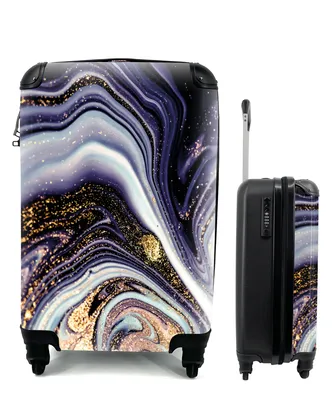 Produktbild von MuchoWow® Koffer Handgepäck Trolley Rollkoffer Kleine Reisekoffer mit 4 Rollen - Marmor - Lila - Luxus - Marmoroptik - Glitzer - Cabin Size < 55x40x23 cm & 55x40x20 cm - Fotokoffer - Kabinenkoffer - Boardgepäck - Reise-Box - Reisekoffer - Reisegepäck - Koffer mit Bild - Trolley für Kinder