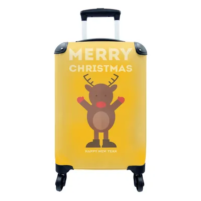 Produktbild von MuchoWow® Koffer Handgepäck Trolley Rollkoffer Kleine Reisekoffer mit 4 Rollen - Weihnachten - Zitate - Illustration - Rentier - Frohe Weihnachten - Gelb - Cabin Size < 55x40x23 cm & 55x40x20 cm - Fotokoffer - Kabinenkoffer - Boardgepäck - Reise-Box - Reisekoffer - Reisegepäck - Koffer mit Bild - Trolley für Kinder