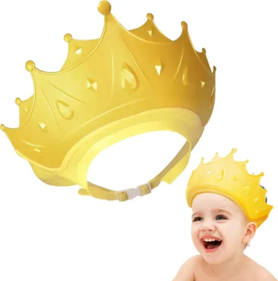 Produktbild von Duschhaube Kinder, Baby Verstellbarer Shampoo Schutz, Baby Shampoo Kappe, Weiche Kappe Hut, Haare Waschen Kinderschutz Krone Gelb