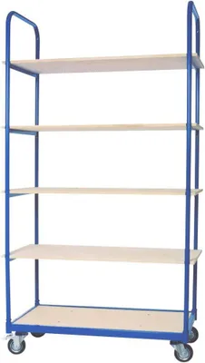 Produktbild von Etagenwagen, 5 Etagen, LxBxH 1050x500x1880 mm, 2 Bockrollen, 2 Lenkrollen mit Feststellbremse