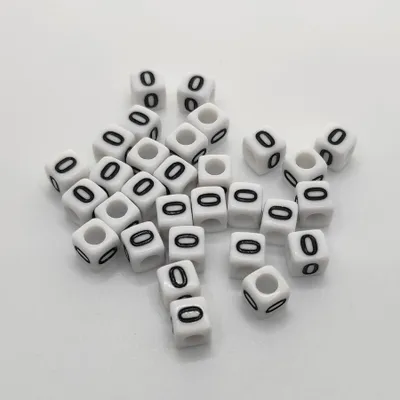 Image de Perles pour lettres, 30 pièces, 6x6 mm, blanc avec noir, carré, chiffre 0