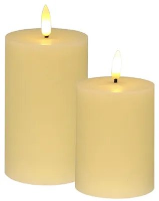 Produktbild von LED Kerzen Set 2er Echtwachs Warmweiß mit Timer flackernd flammenlos creme