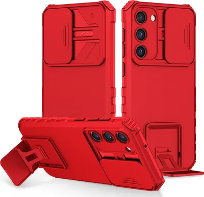 Image de Étui pour Samsung Galaxy S23+ étui de protection militaire double couche avec support et protection coulissante de l'appareil photo rouge