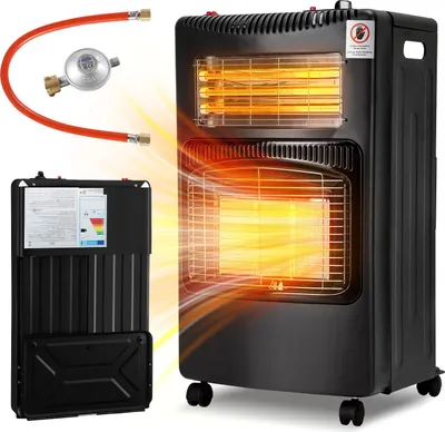 Obrázok produktu pre Keramický infračervený plynový ohrievač Jayseuw, plyn+elektrina, 4200 W, 3 úrovne, pre plynové fľaše na bután/propán do 15 kg, vrátane regulátora tlaku plynu, plynovej hadice a krytu