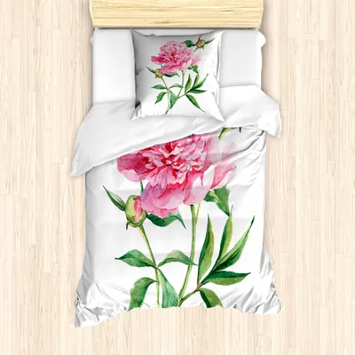 Produktbild von ABAKUHAUS Aquarell-Blumen Mantele, Vintage Peony, Milbensicher Allergiker geeignet mit Kissenbezügen, 135 cm x 200 cm - 80 x 80 cm, Rosa, Weiß, Grün