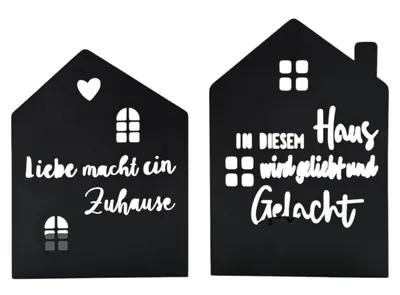 Produktbild von Teelichthalter Haus schwarz 2er Set Kerzenhalter Metall Zuhause Sprüche