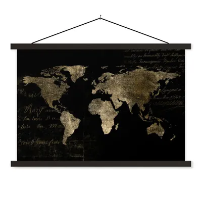 Produktbild von MuchoWow® Textilposter Weltkarte - Gold - Vintage 90x60 cm mit schwarzem Rahmen - Aufhängungssatz