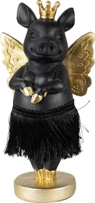 Obrázek produktu pro Clayre & Eef Figurka prasete 18 cm Černá zlatá barva Polyresin