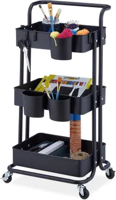 Produktbild von Schwarzer 3-Etagen-Metallwagen 86x38x39cm für Küche