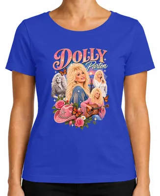 Imagen del producto de Camiseta para mujer, estilo retro, con estampado de Dolly Parton, cantante de música country, con motivos de vaquera, guitarra western. Color: azul. Talla: 3XL