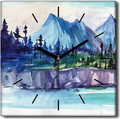 Produktbild von Coloray Uhr auf Leinwand 30x30 cm Wand Uhr Dekoration Wohnzimmer Segeltuch schwarze Hände -Bäume Berge Landschaft.