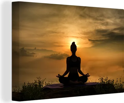 Produktbild von OneMillionCanvasses® - Leinwandbilder - 140x90 cm, Die Silhouette von jemandem, der in der Abenddämmerung Yoga macht, Wandbilder Kunstdruck Wanddekoration - Foto auf Leinwand -