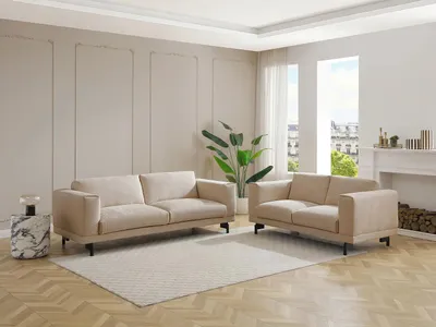 Produktbild von 3- und 2-Sitzer Sofas - Chenille-Stoff Beige - DEMBOLA