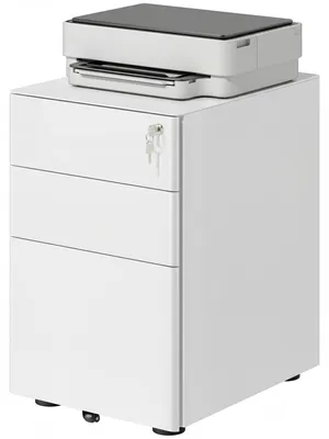 Produktbild von Bürocontainer Stahl, Rollcontainer 3 Schubladen abschließbar, mobiler Aktenschrank, Weiß | 19,5 kg | 4 Rollen | 39 x 48 x 59 cm