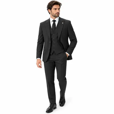 Produktbild von 3 Tlg. Herren Anzug Slim Fit, Sakko, Weste & Hose, Festlich Set, Businessanzug, Hochzeitsanzug, Festanzug, Herren Anzug Set, Schwarz, KI-generiertes Bild