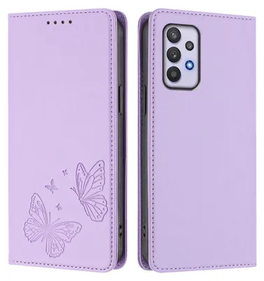 Obrázek produktu pro Kožené pouzdro pro Samsung Galaxy A32 4G, motýlí ražbou, peněženkové flip pouzdro se stojánkem Světle fialová