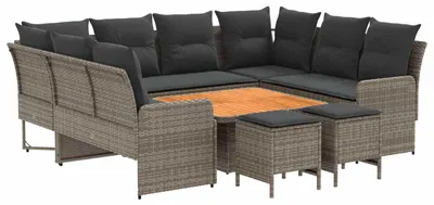 Productafbeelding van Meubelsets met kussen 8 pcs Grijs en Donkergrijs PE Rattan