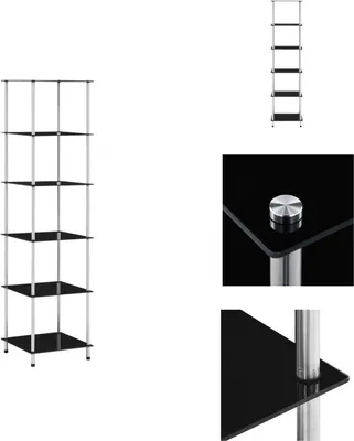 Produktbild von vidaXL Regal mit 6 Ablagen Schwarz 40x40x160 cm Hartglas -  Bücherregale & Bücherschränke
