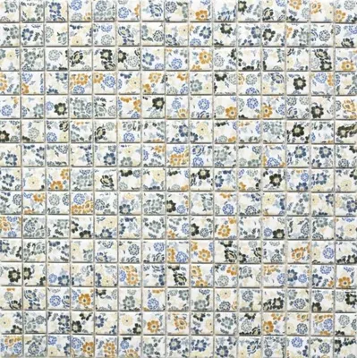 Produktbild von Mosaikfliese Retro Vintage Keramik weiß bunt Blumen Fliesenspiegel MOS18C-1401