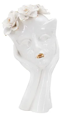 Imagen del producto de Jarrón de porcelana, 16,5 x 14 x 27,3 cm, blanco y dorado, diseño "Máscara" de Mauro Ferretti