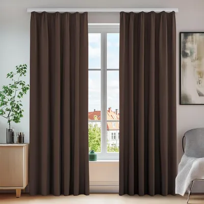 Zdjęcie produktu dla Zasłony termoizolacyjne, zaciemniające, z falbaną, 245x140 cm, ciemnobrązowe, zestaw 2 sztuk