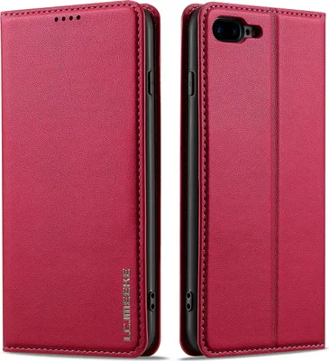 Produktbild von Handyhülle für iPhone 7 Plus / 8 Plus, Magnetische Flip Leder Hülle mit Kartenfach und Standfunktion Rot