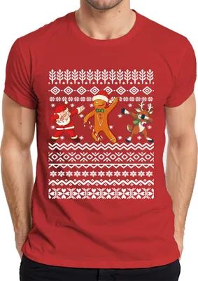 Produktbild von Dabbing Santa Cookie Lebkuchen - Ugly Christmas Sweater Weihnachten Herren T-Shirt, Rot, L