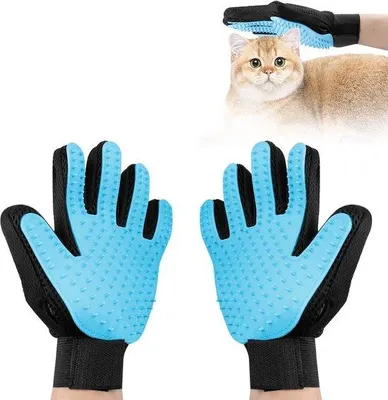 Productafbeelding van Siliconen handschoenen voor huisdieren - een paar - met verstelbare plakbandsluiting - voor katten en honden - voor het verwijderen van vuil en het wassen