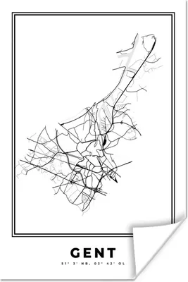 Produktbild von MuchoWow® Poster Stadtplan - Schwarz und weiß - Karte - Gent - Belgien 120x180 cm - Kunstposter