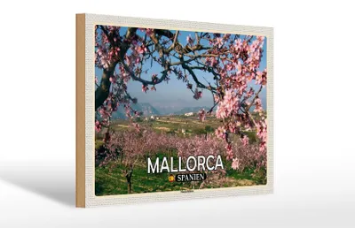 Produktbild von Holzschild Reise 30x20cm Mallorca Spanien Mandelblüten