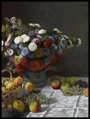 Obrázok produktu pre Plakát 60x80cm Zátišie s kvetmi a ovocím, Monet Vintage