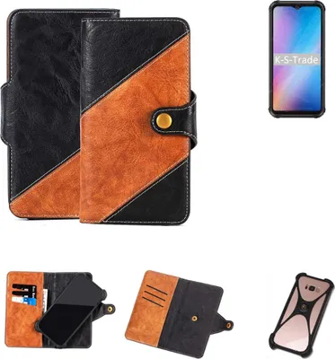 Produktbild von K-S-Trade Handyhülle Schutzhülle Bookstyle Case Wallet-Case kompatibel mit Blackview BV9800 Handy Cover Bumper Klapphülle schwarz hellbraun 1x