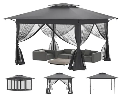Produktbild von Faltpavillon 4x4m Anthrazit UV-Schutz Mückenschutz Doppeldach Höhenverstellbar