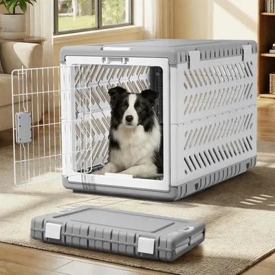 Image de Cage pour chien pliable - Acrylique gris - 96 x 62,5 x 15,5 cm - Durable - Adaptée à une utilisation intérieure et extérieure