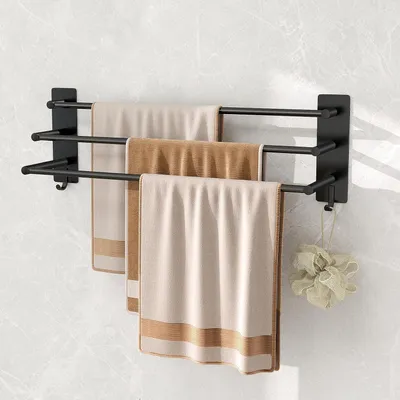 Zdjęcie produktu dla Uchwyt na ręczniki bez wiercenia, 3 poziomy, stal nierdzewna SUS304, czarny, 60 cm