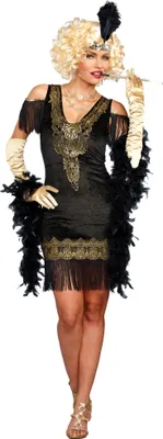 Charleston Kostüm Flappy deluxe für Damen M-3XL schwarz-gold 20er Jahre SALE Fasching Karneval Mottoparty