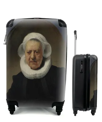 Produktbild von MuchoWow® Koffer Handgepäck Trolley Rollkoffer Kleine Reisekoffer mit 4 Rollen - Porträt von Aechje Claesdr - Rembrandt van Rijn - Cabin Size < 55x40x23 cm & 55x40x20 cm - Fotokoffer - Kabinenkoffer - Boardgepäck - Reise-Box - Reisekoffer - Reisegepäck - Koffer mit Bild - Trolley für Kinder