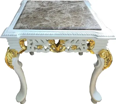 Produktbild von Casa Padrino Barock Beistelltisch Weiß / Gold / Grau - Handgefertigter Massivholz Tisch mit Marmorplatte - Barock Möbel