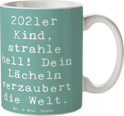 Produktbild von Mr. & Mrs. Panda cappuccinotasse Spruch 2021 Geburtstag - Meeresbrise - Geschenk, Geburtsjahr, liebevoller, Geburtstagsgeschenk, kaffeetasse bedruckt, Geboren am, Tasse