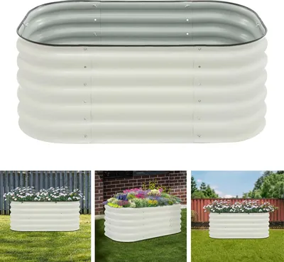 Produktbild von Hochbeet für draußen - Rechteckiger Pflanzkübel - Aluzink-beschichteter Stahl mit Gummikante - 105x60x43 cm - Für Gemüse Kräuter Blumen - Weiß